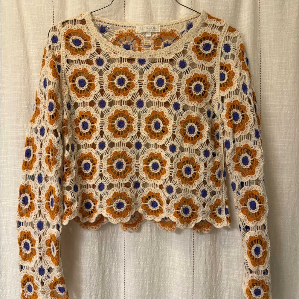 Rebellion Cream and Orange Crochet Blouse